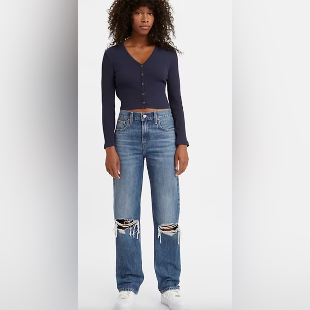 Levi's Low Pro Straight Distressed Medium Wash Denim Jeans Orange Tab